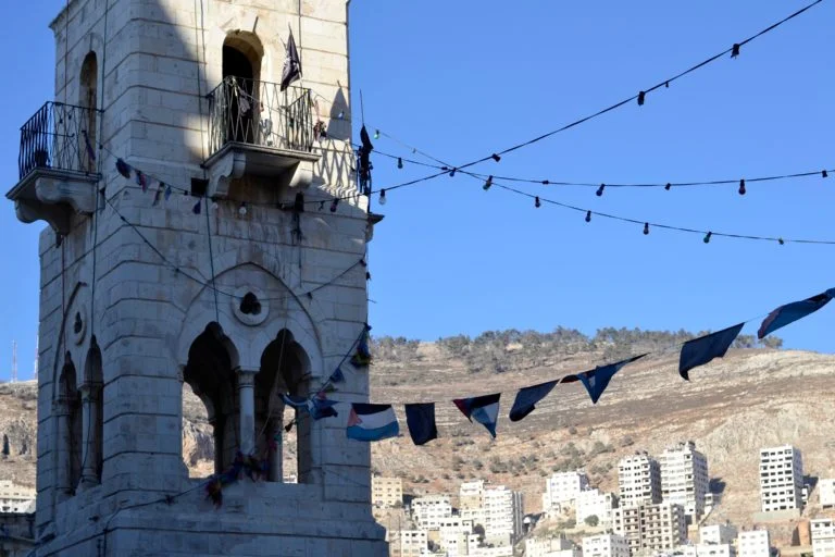 The minaret of the Great Mosque in Old City of Nablus.