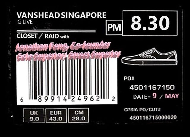 This Saturday, 9th May at 8.30pm- the good dudes at @vansheadsg are sitting me down (1/2 of @solesuperiorsg / @street.superior ) to talk about my love for all things @vans.sg . 
I&rsquo;m looking forward especially to sharing about the time I bumped 