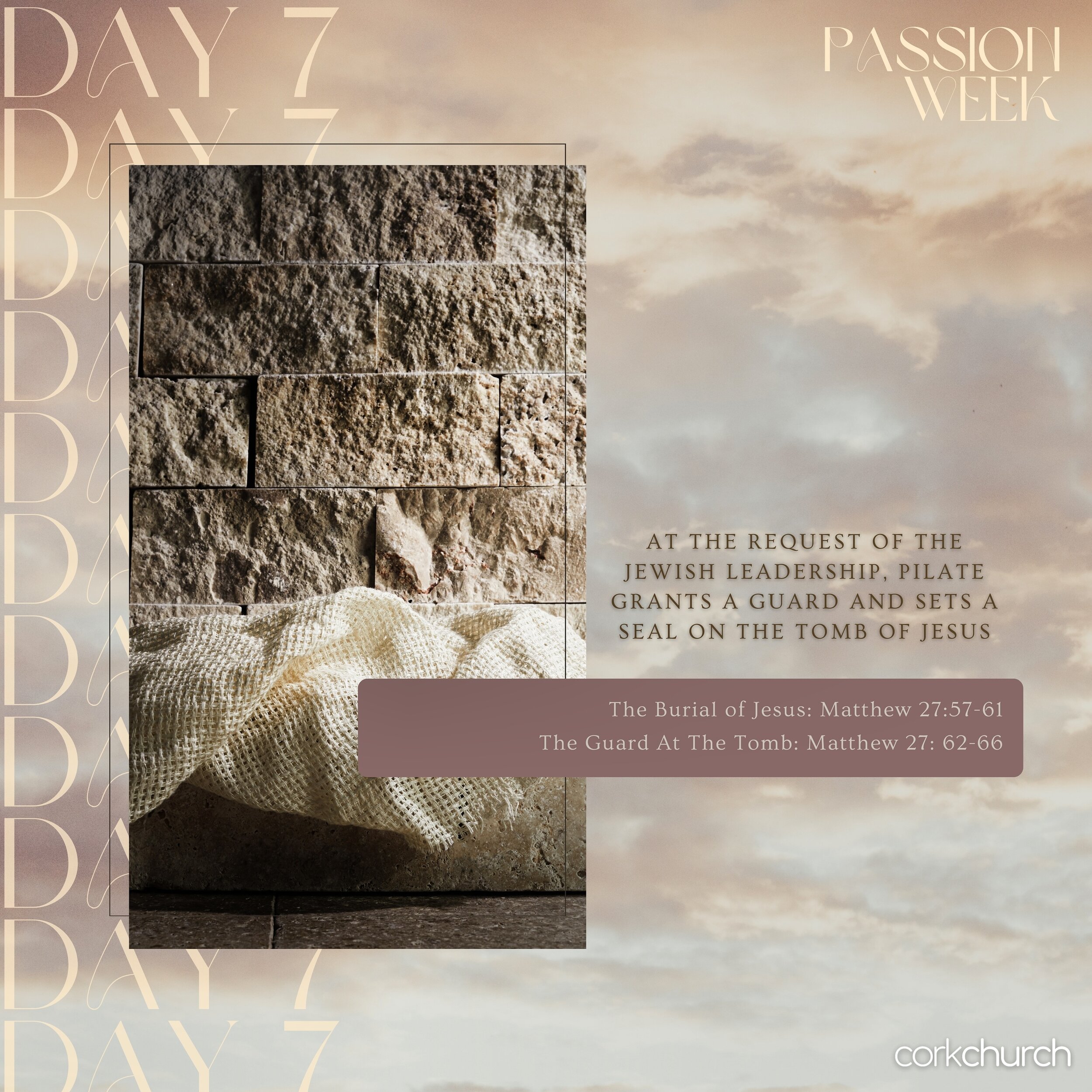 PASSION WEEK: DAY 7

Despite today&rsquo;s silence, yesterday the earth rumbled, quaked, shook and the sky grew dark. God made Himself heard on Friday as He sacrificed His one and only Son to save us all. God tore the veil in the temple from top to b
