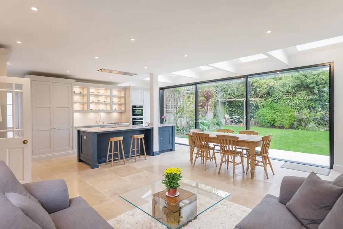 open plan living area in new modern extension great views to garden