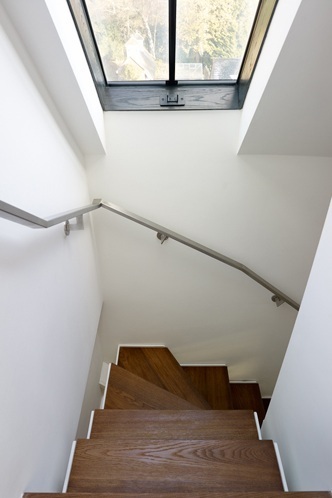 contemporary stair timber treads and skylight
