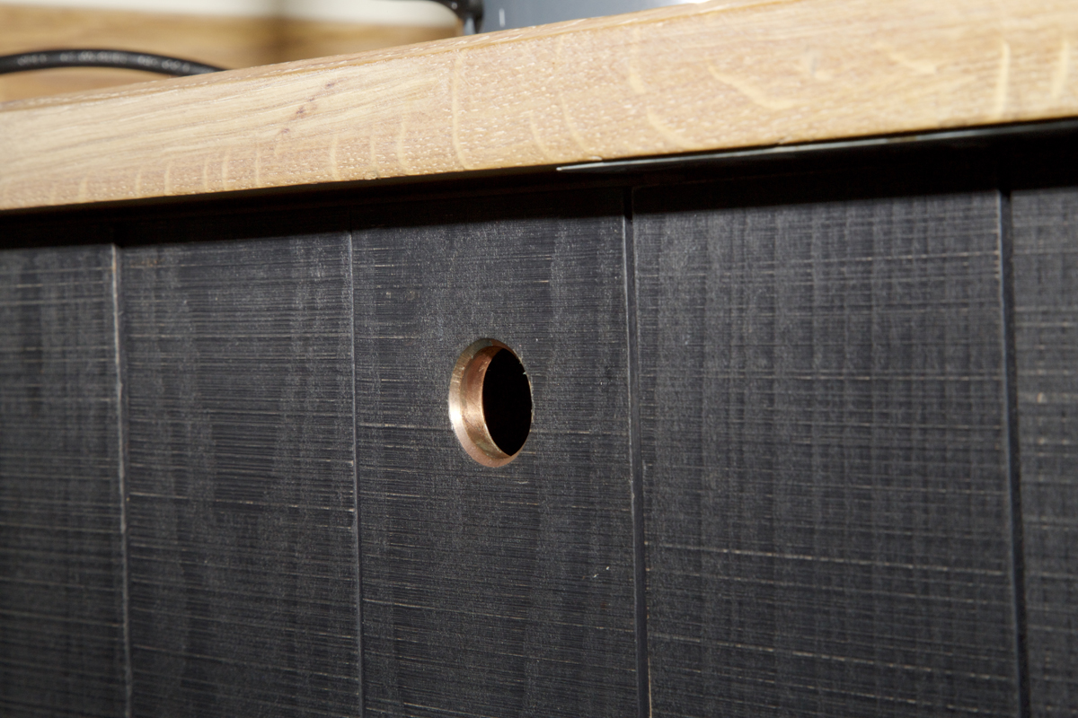 bespoke millwork copper finger pull detail
