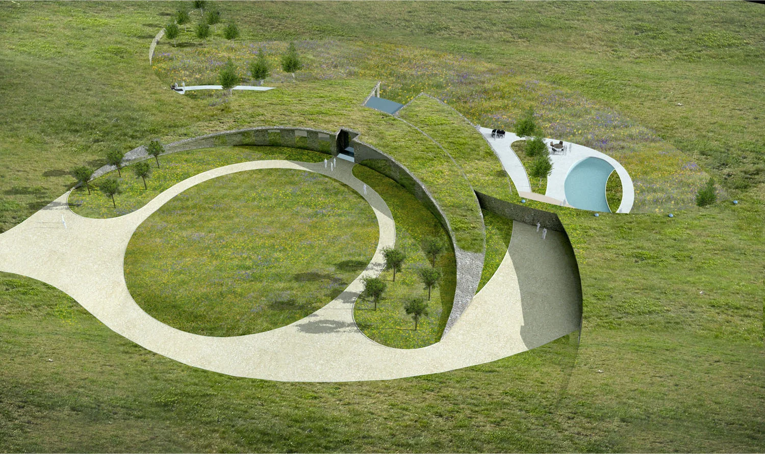 outstanding eco country house of the future aerial view