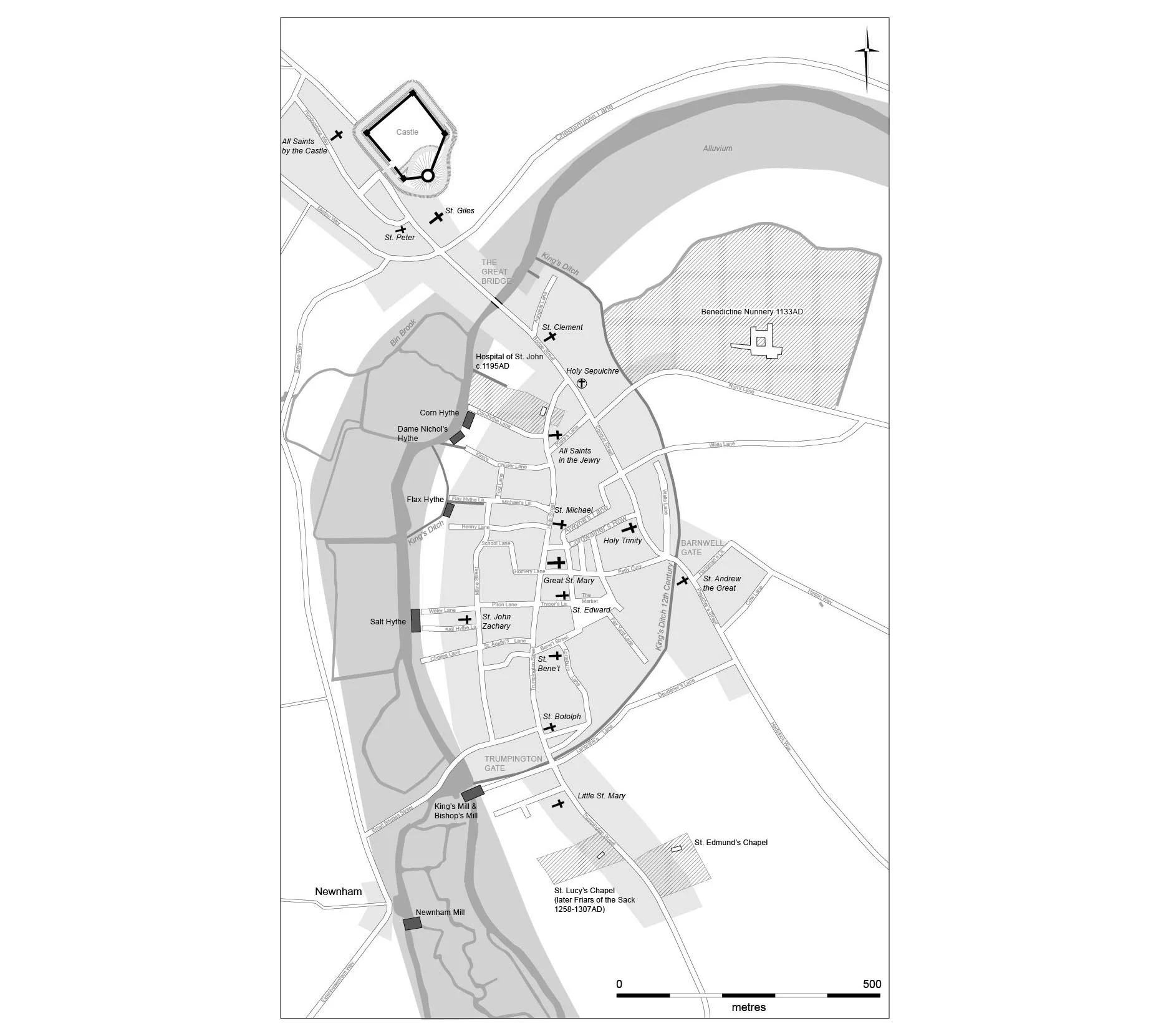Creation of a map of Cambridge in 1200AD