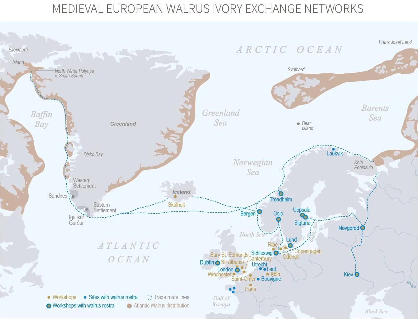 Map Graphic showing Historic Walrus Ivory Exchange Networks
