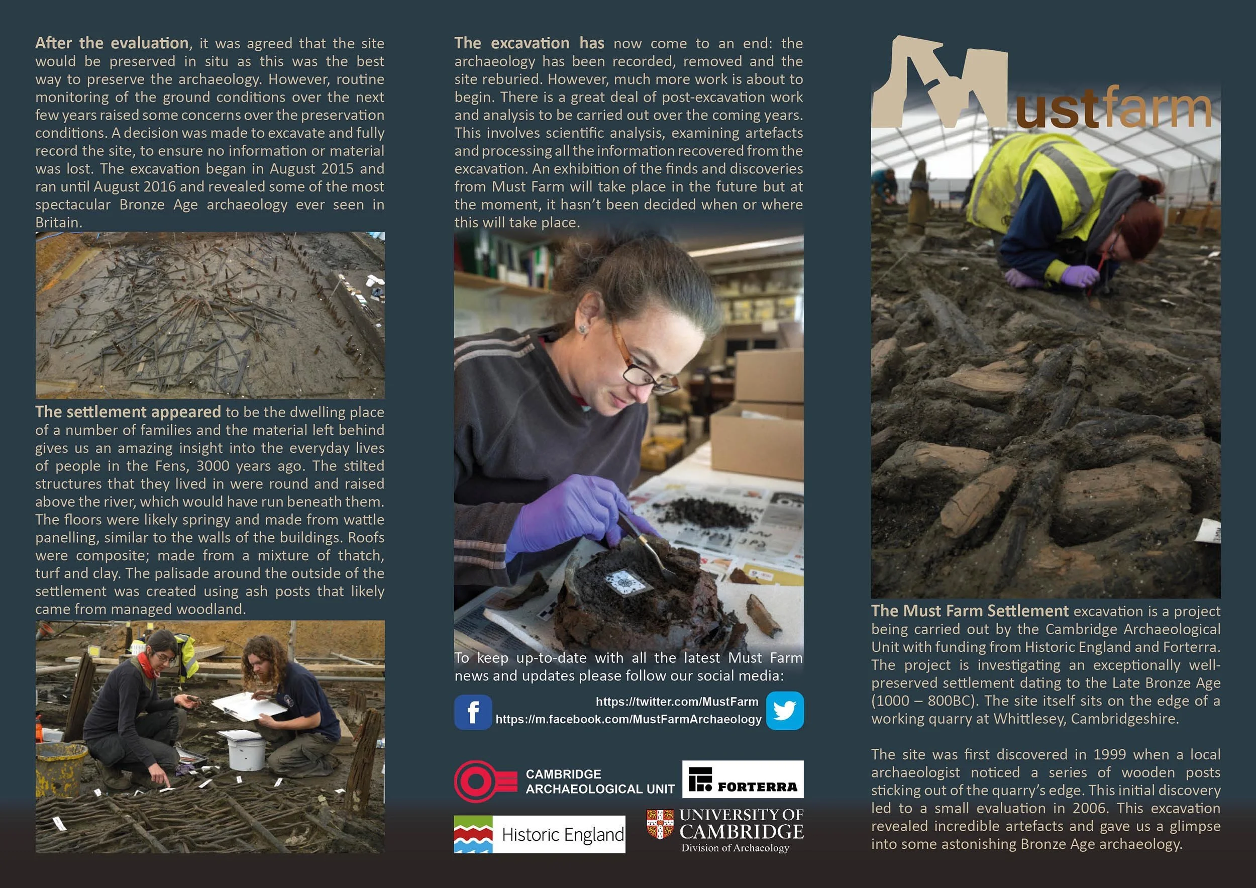 One side of an information leaflet for excavations at Must Farm
