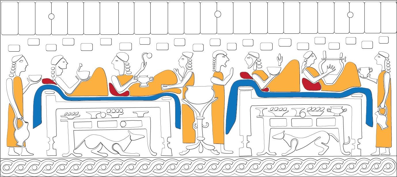 Etruscan plaque illustration highlighting textiles