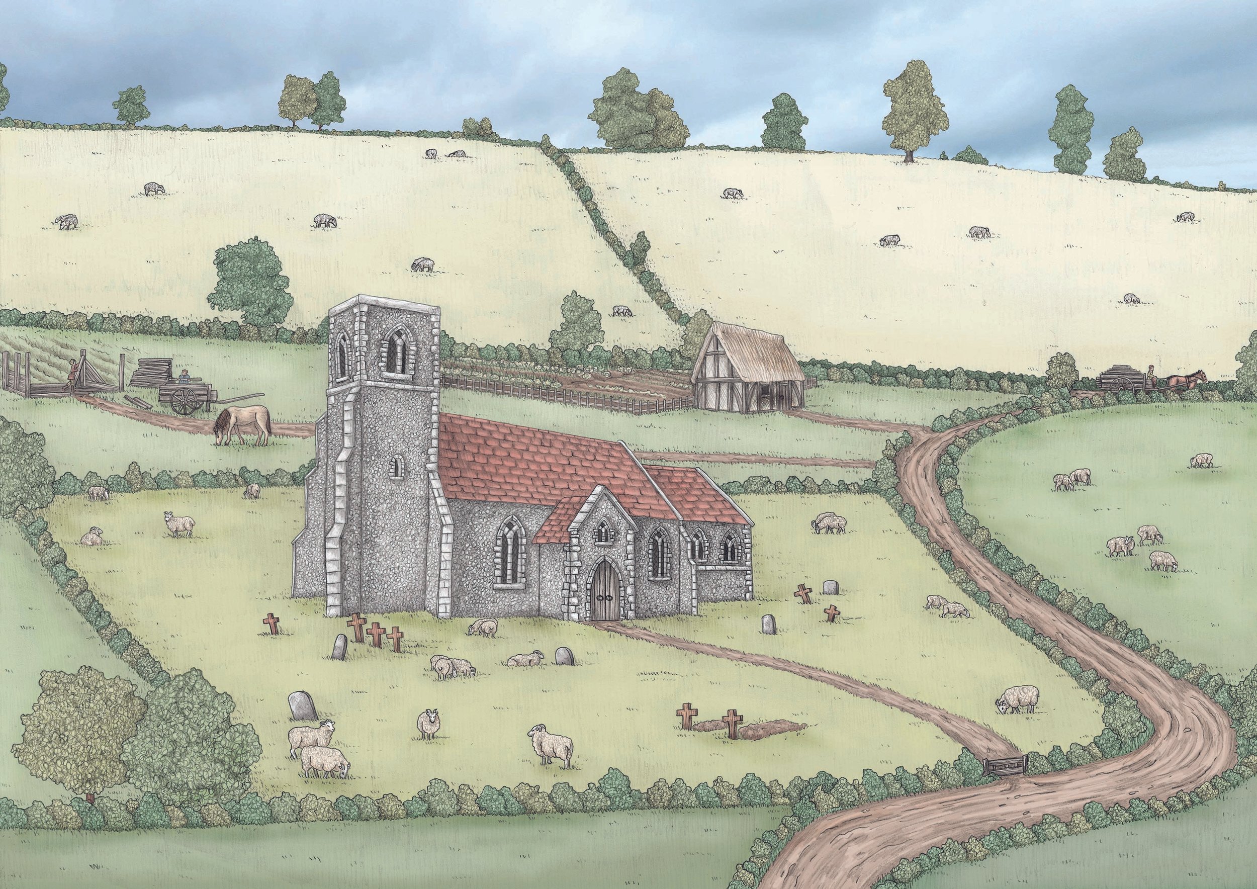 Reconstruction illustration - Clopton Church, 15th to 16th century