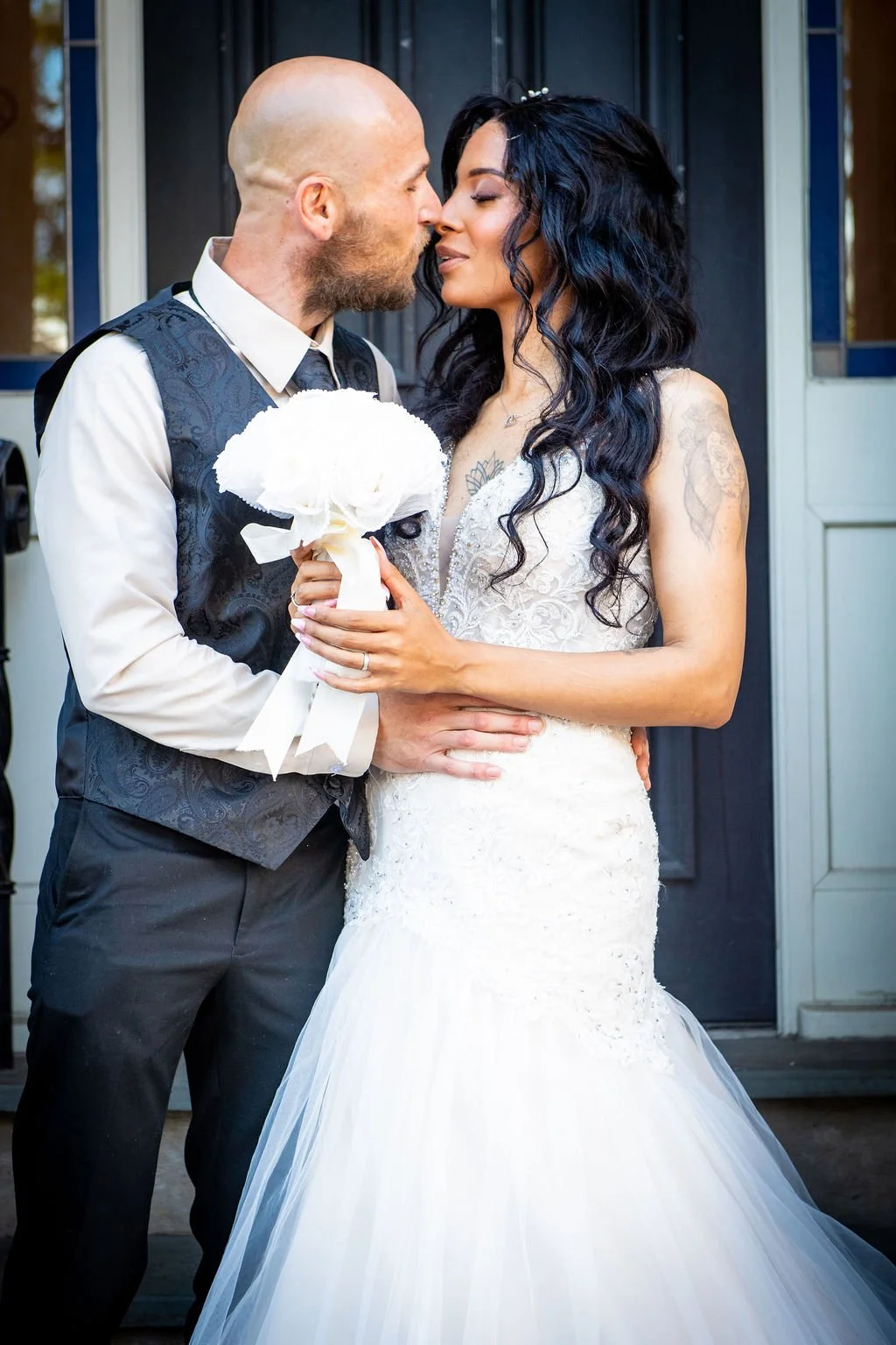 Intimate portrait of a newly married couple outside after their Pontypool micro wedding