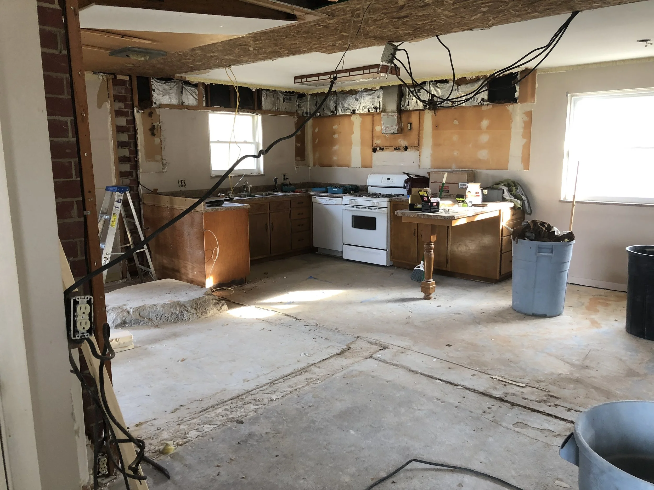 oh yeah, there was a wood burning stove on the left there, we had to chip away at the concrete to remove all of it, and again, no levelness there