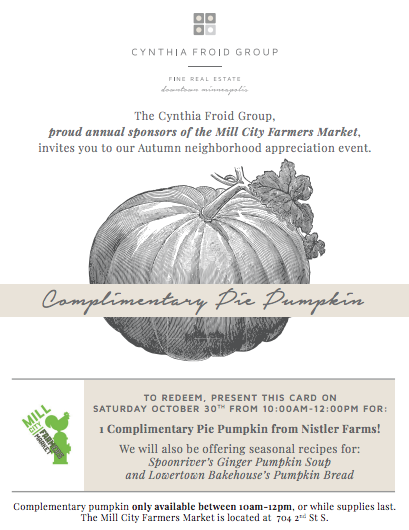 Mill City Farmers Market Fall Neighborhood Appreciation Event - October 30th, 10am-12pm