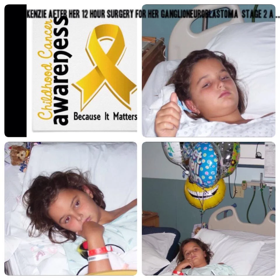Mackenzie recovering after a 12-hour surgery at age 8.