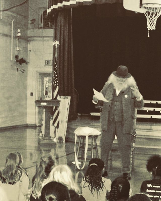 From the Archives: 1879, Walt Whitman is shown here speaking to a group of young students in Camden. Read more below...
. 
JUST KIDDING! Did we fool you for a second? This anachronistic photo is from a 2019 assembly at Laurel Springs Elementary, but 