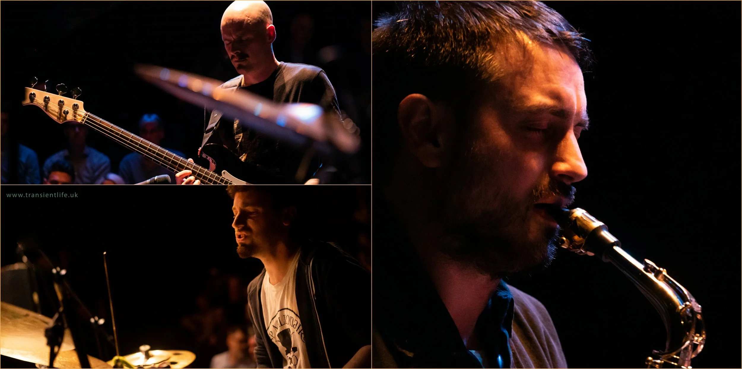 From top left, Chris Sharkey (bass), James Mainwaring (alto sax) and Luke Reddin-Williams (drums)