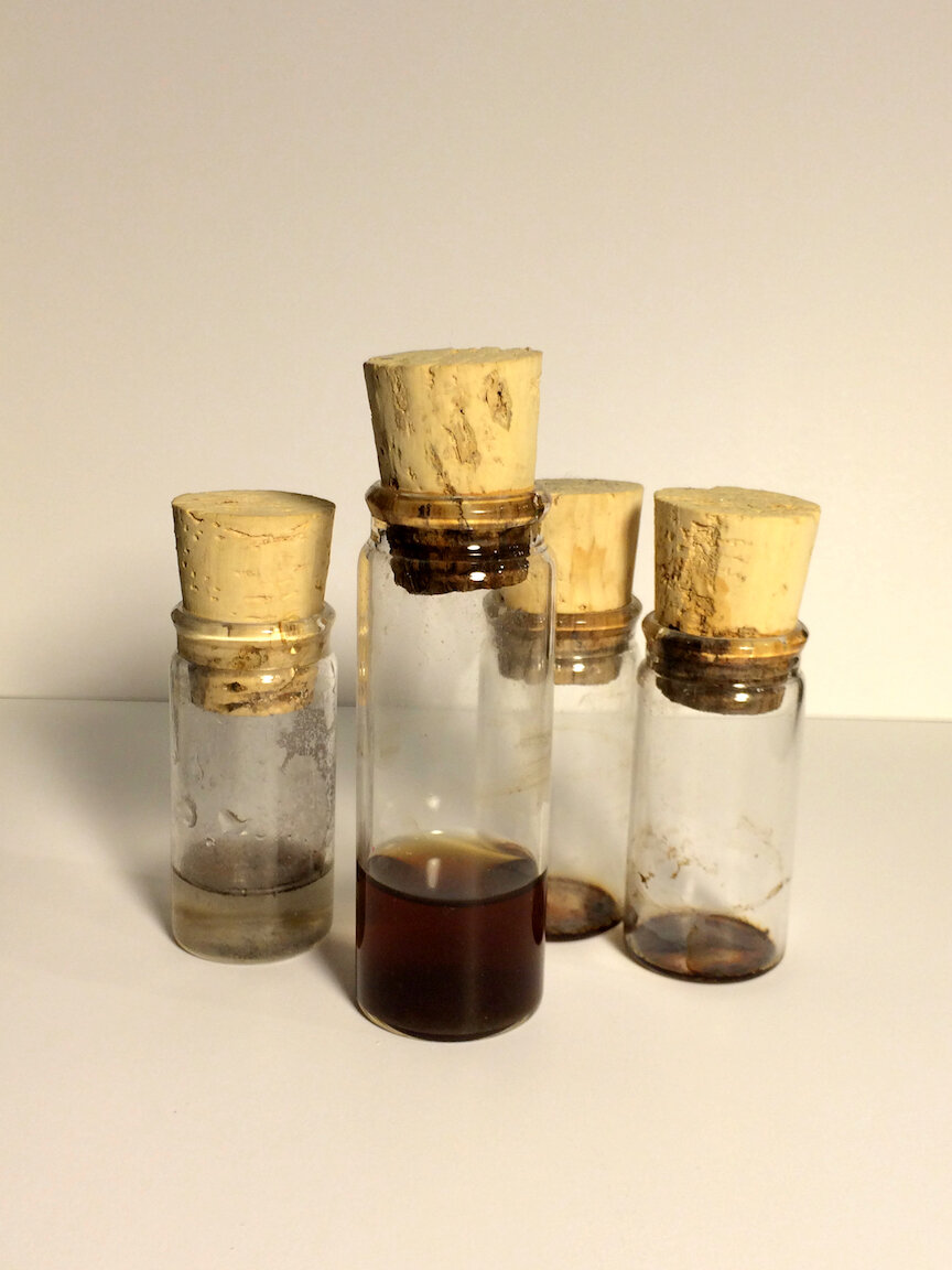    Period Piece: Harvests     Menstrual blood collected in bottles 