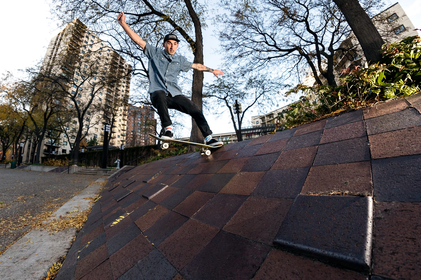 Andrew Helminiak frontside tailslides through the Jenga board in Loring Park.