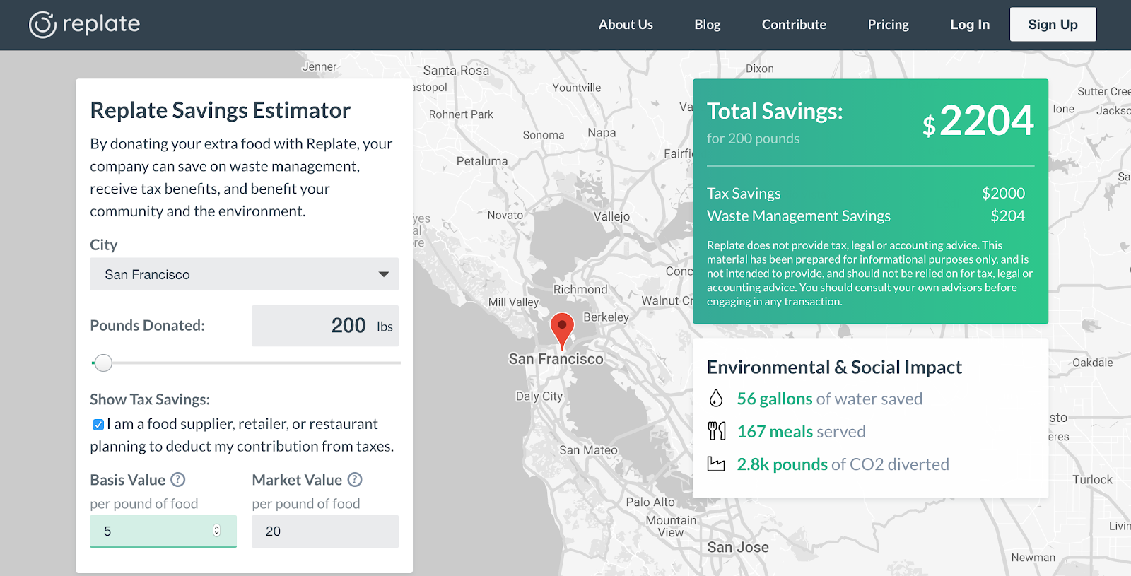 Replate Savings Estimator is interactive and can help businesses calculate potential savings.