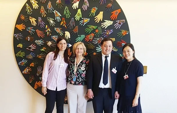 Natascha (left) acted as WFWP’s media liaison during the 38th Session of the Human Rights Council in Geneva