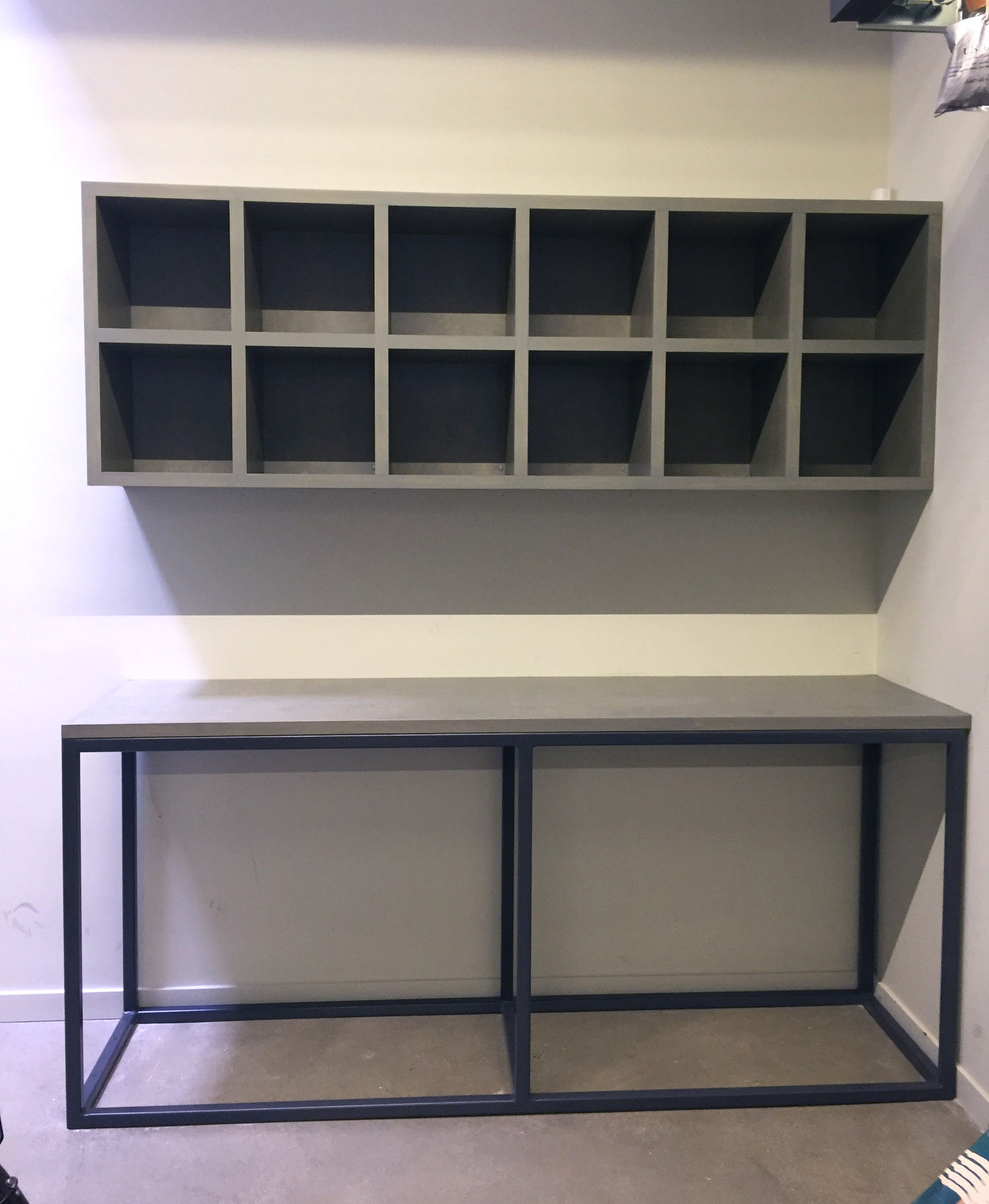 Custom work bench with cubbies