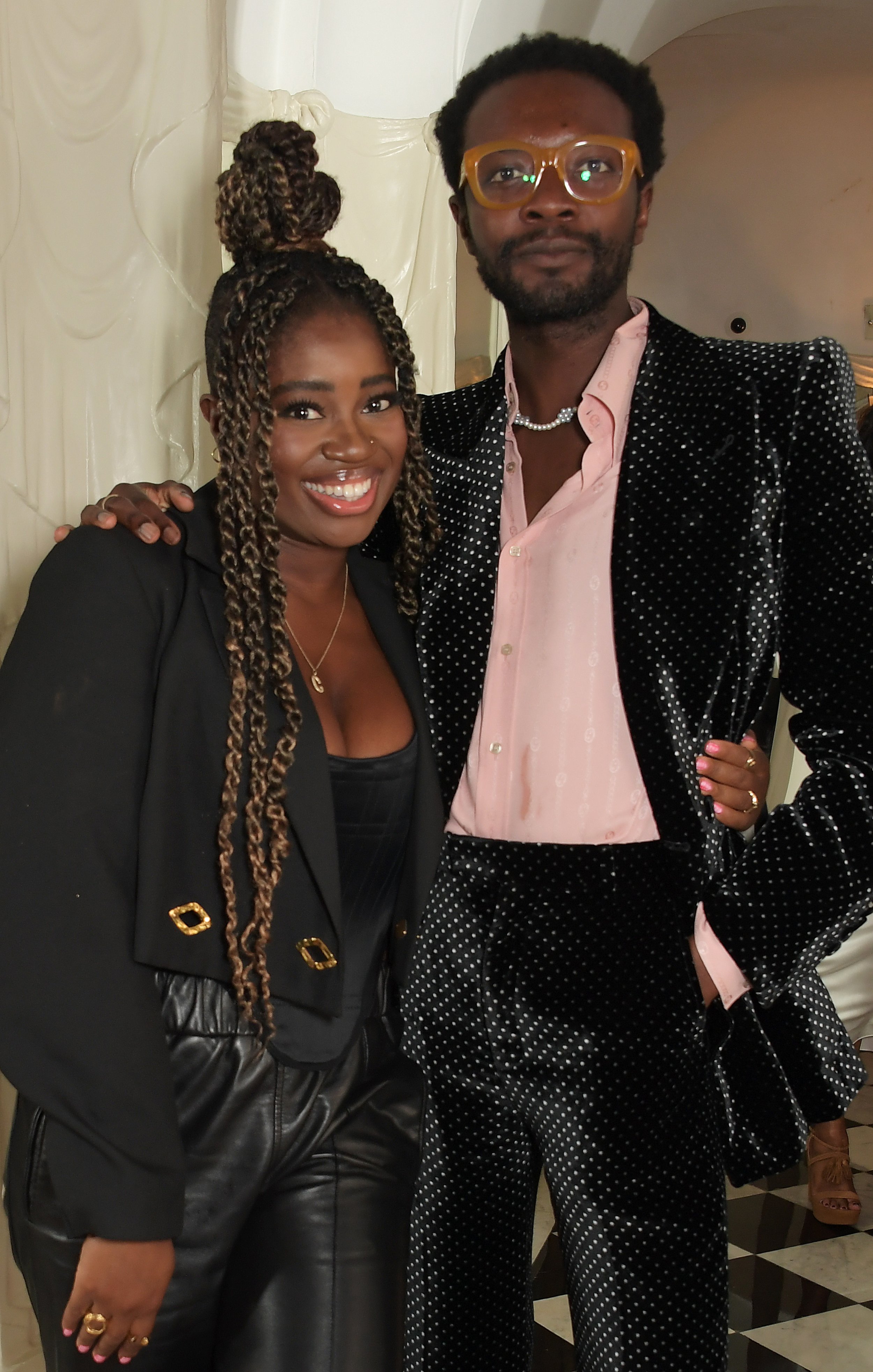  LONDON, ENGLAND - SEPTEMBER 04: Clara Amfo and Omari Douglas attend a celebration of Edward Enninful's new memoir "A Visible Man" at Claridge's Hotel on September 4, 2022 in London, England. (Photo by David M. Benett/Dave Benett/Getty Images) 