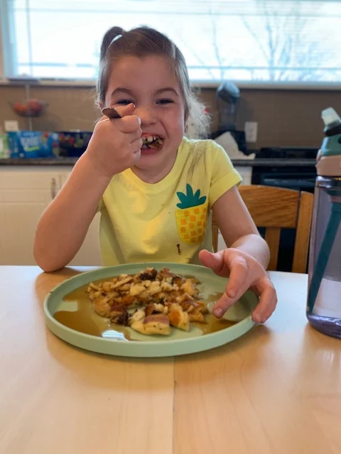 I’m going to dote on my oldest child. She’s the best, she’s the funniest, and she can pack down more pancakes than an award winning pancake eater. No joke. Well there you have it! Hope you enjoy our Fun Flour Flying Friday! Now go eat some pancakes!