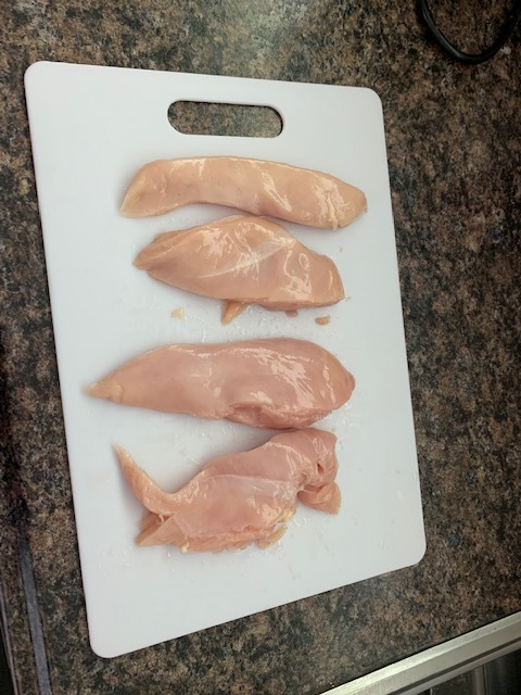 You’ll need however much chicken you want to make. I cut up two thawed chicken breasts and pounded them a little bit so they weren’t so thick. Ive used chicken breasts and chicken tenderloins… truth be told, the tenderloins are actually better :)