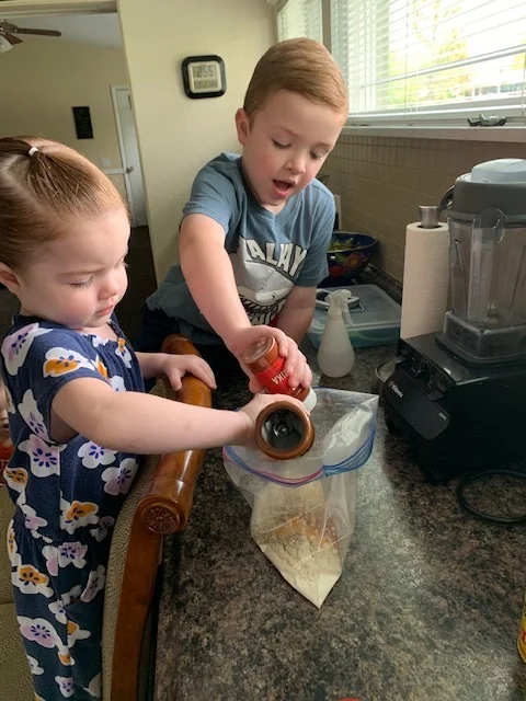 Again, my younger one has the spice (season all) I don’t want to add too much of and my son (paprika) handles what we need more of :)