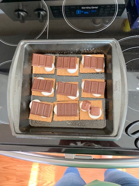 3. Layer your chocolate over the mallows. Add more chocolate for more mess and chocolate flavor, or less for less mess and flavor, get my drill? If you’ll notice, the bottom right s’more, I had two mini 3 musketeers left and wanted to see the outcome. ps- YUMMY!