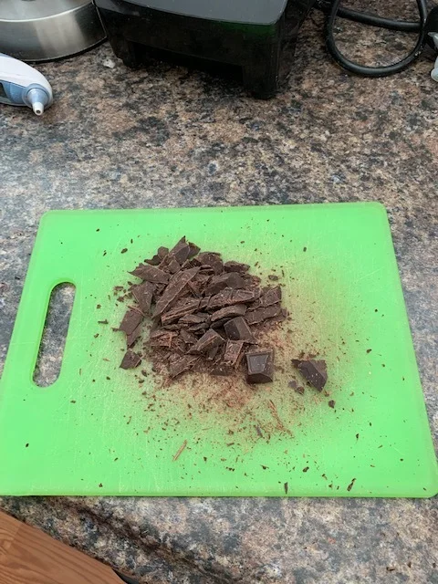 When going to melt your chocolate, chop it up. It’ll melt quicker and more evenly.