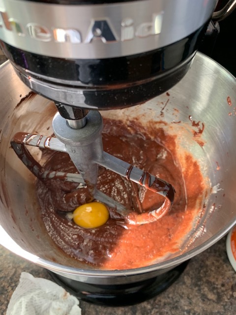 Add all your eggs (one at a time). Don’t know why, but it mixes better this way.