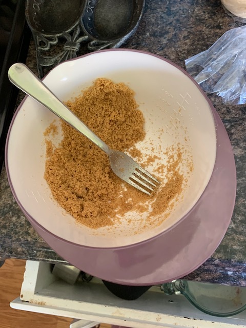 What your crust will look like but there should be a lot more of it haha. I forgot to take a picture of the crumbs before I already molded it into the pie pan.