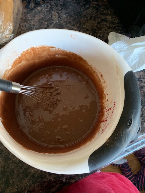 Add the rest of the ingredients and mix mix mix! (please notice the little foot on the right. My littles dude is having clinging issues (cough cough- new baby coming soon.)