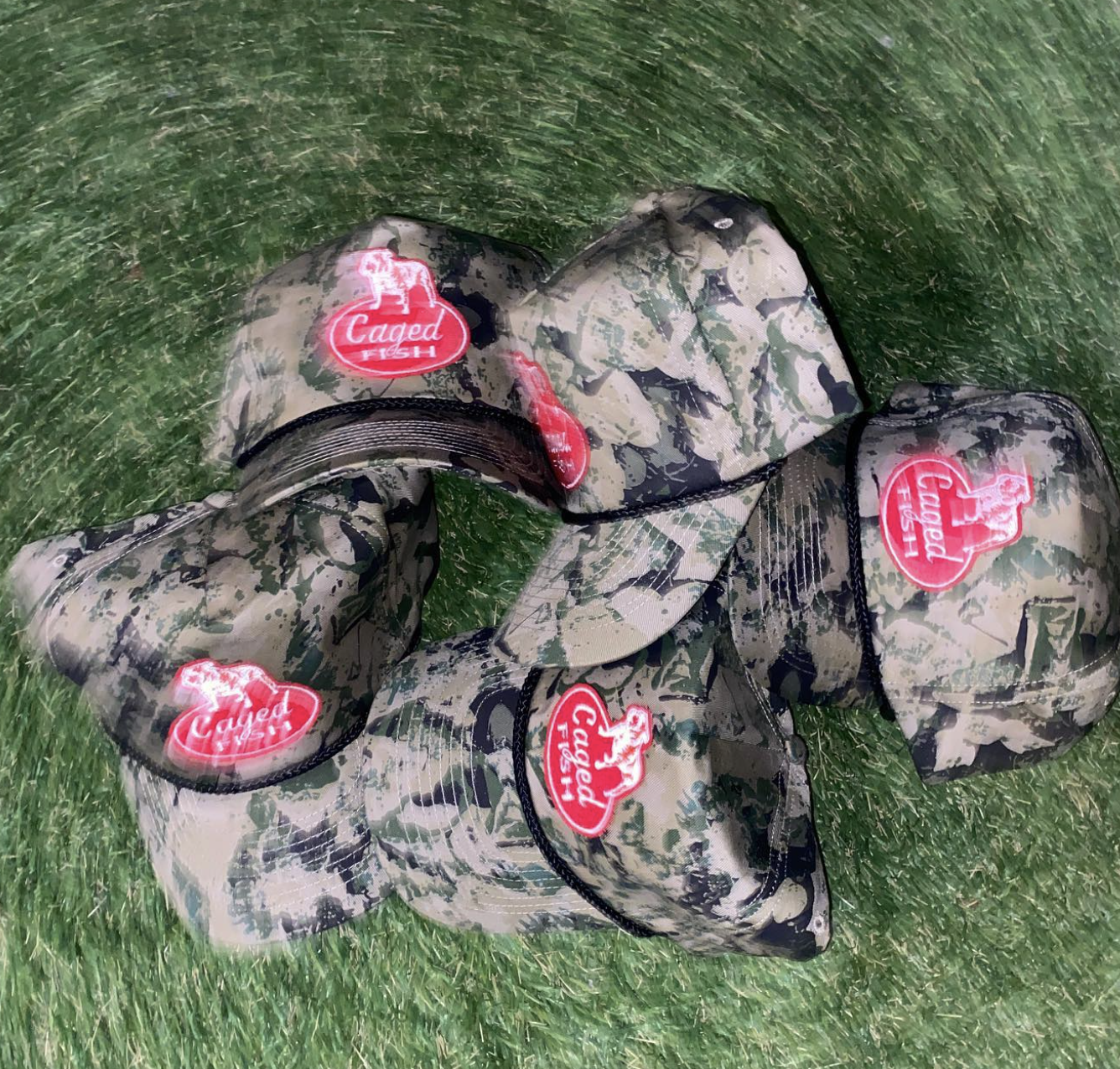 Caged Fish custom patch hats