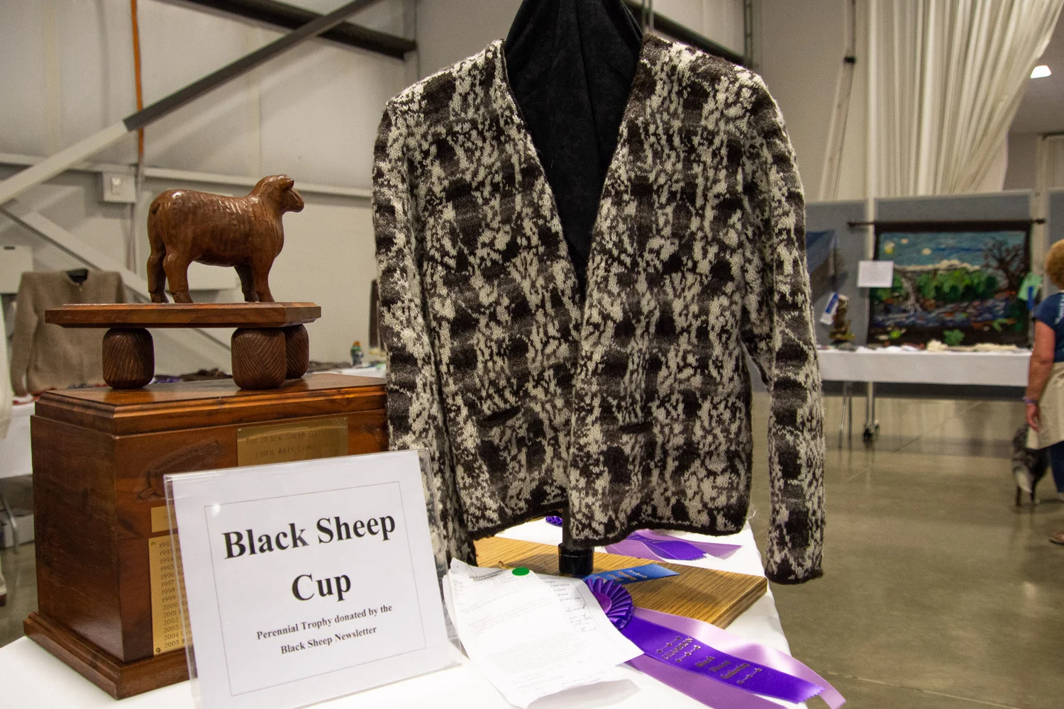 Handspun knitted jacket at black sheep gathering