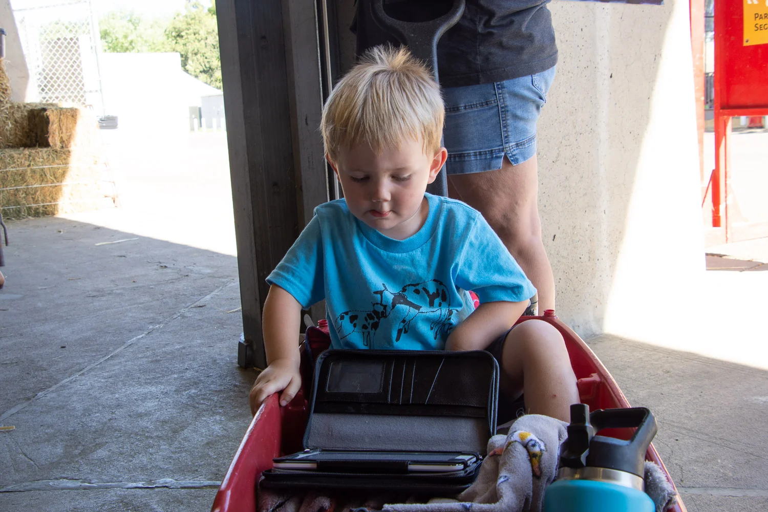 Boy in wagon at State Fair.