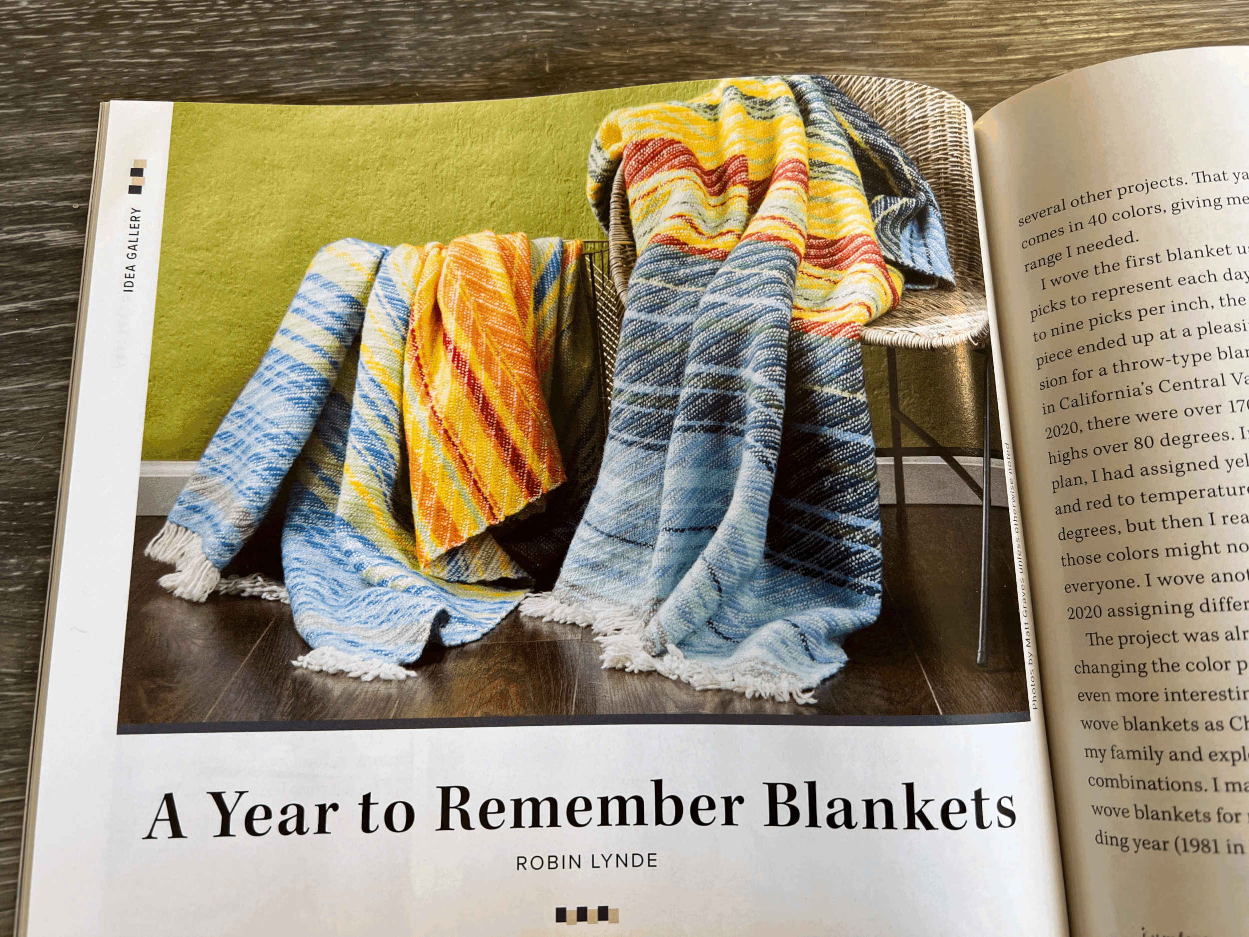 Magazine article showing Year to Remember blanket written by Robin Lynde.