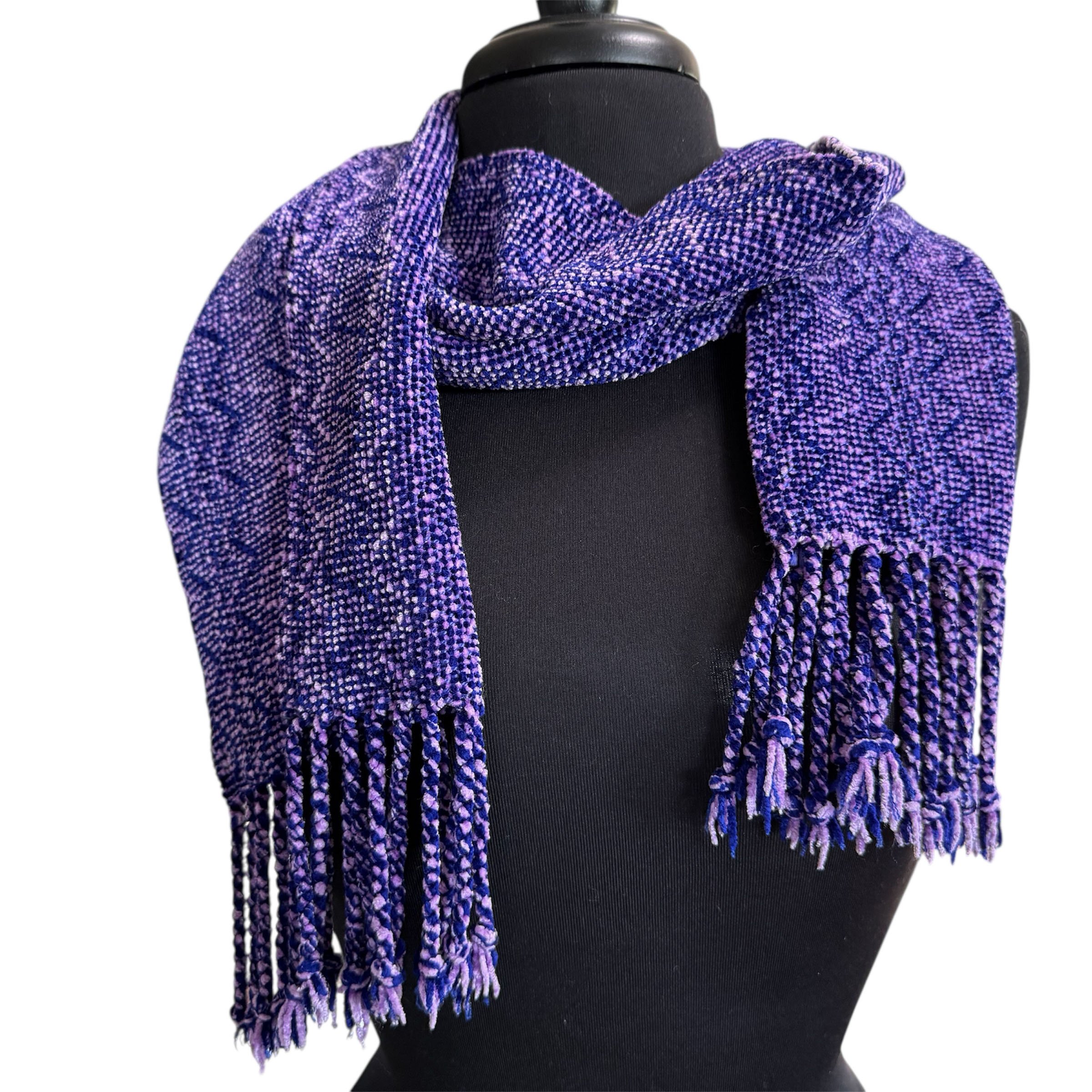 Rayon chenille scarf on mannequin.