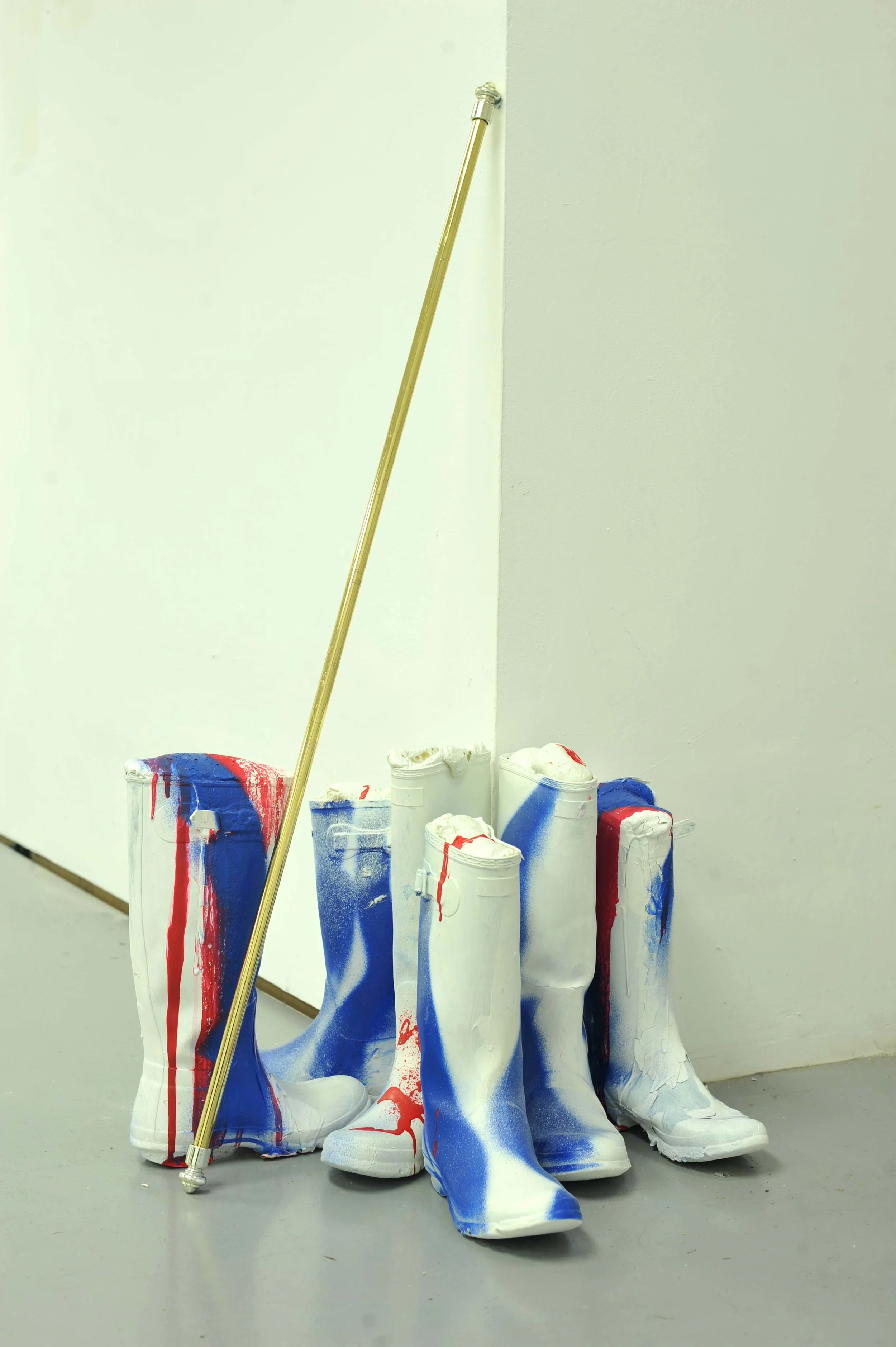 Parade 2017 painted wellington boots, curtain pole
