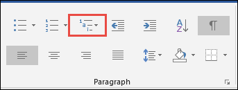 Image of the Paragraph group on the Microsoft Word home ribbon.
