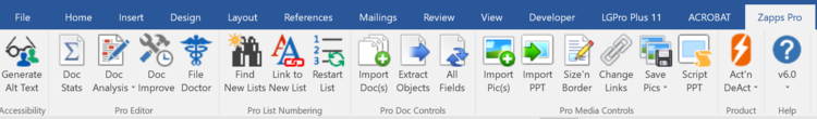 Zapps Pro The Collection Ribbon in Word