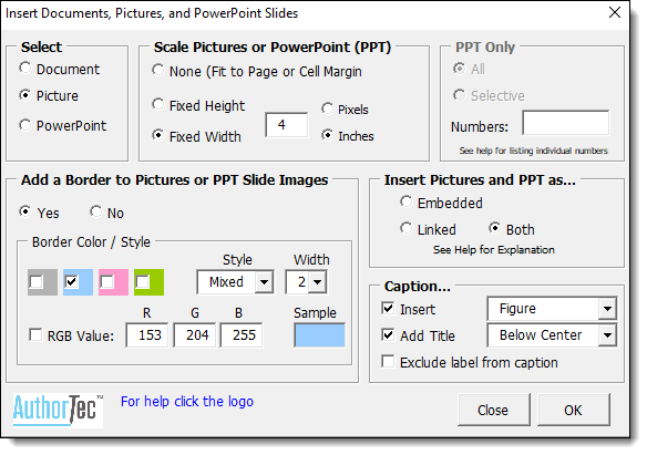 Image of Insert Documents, Pictures, and PowerPoint Slides dialogue box