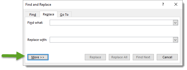 Advanced Find and Replace Dialog Box