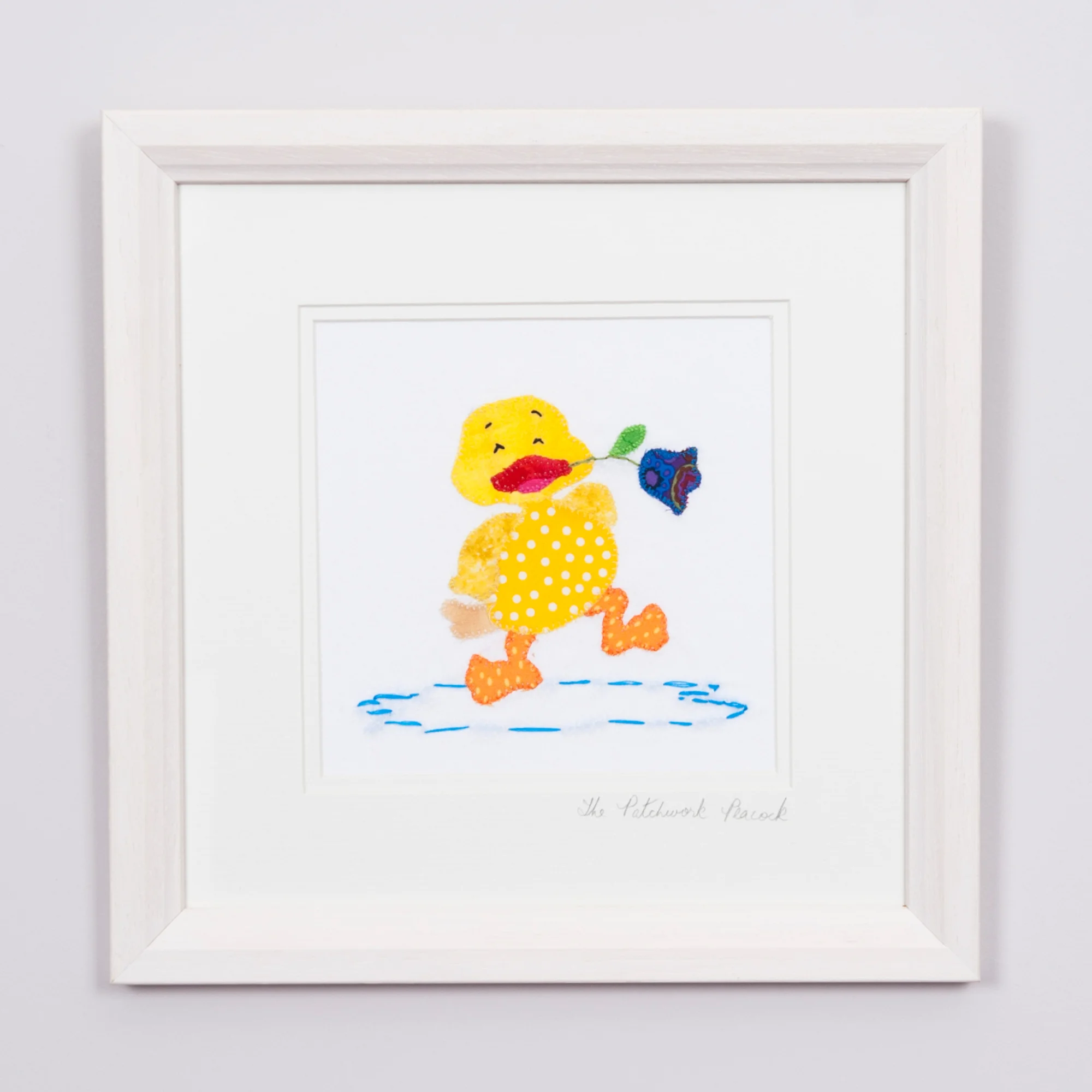 Duck with Flower €35 6”x6” in an 8”x8” frame