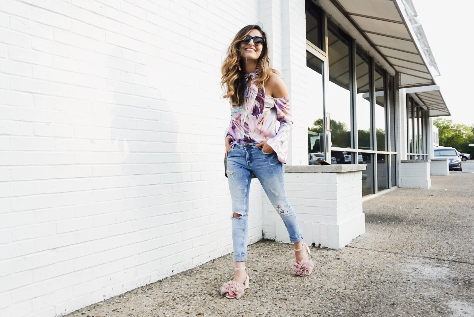 Pretty in Pink | Ruffle Heels and Tie Neck Top