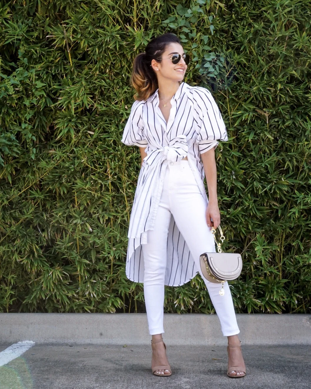 Shirin Askari - Stripe Shirt | White Denim - DesignerLipService.com