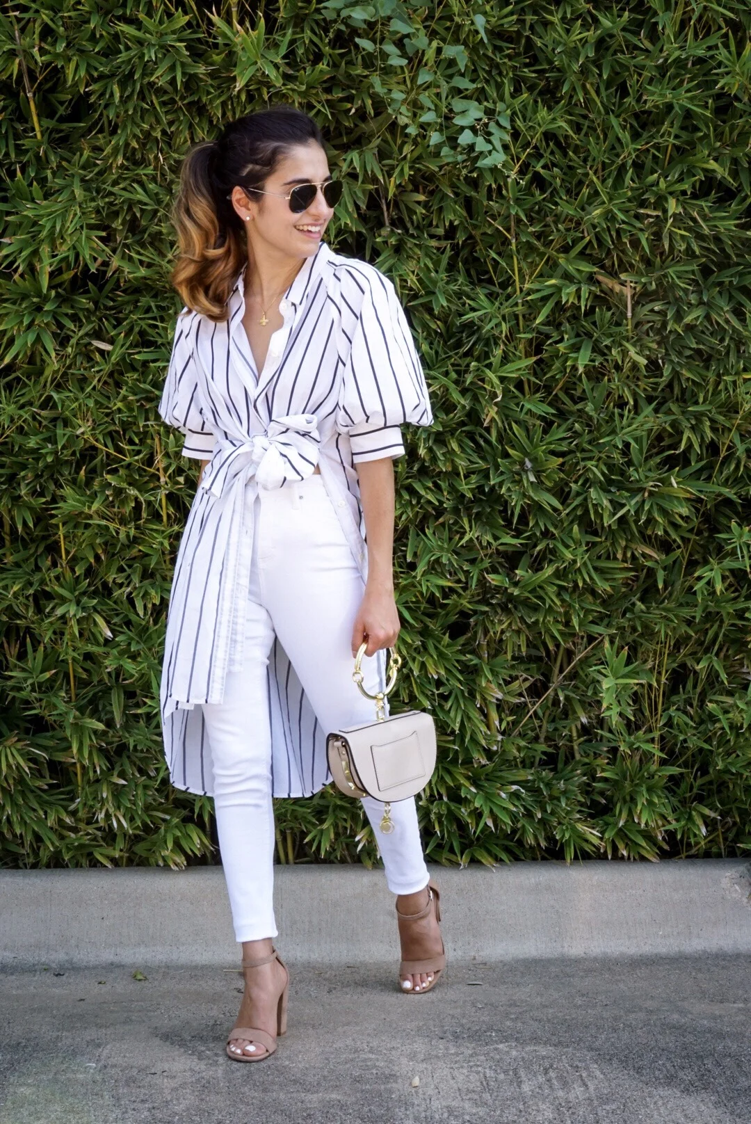 Shirin Askari - Stripe Shirt | White Denim - DesignerLipService.com