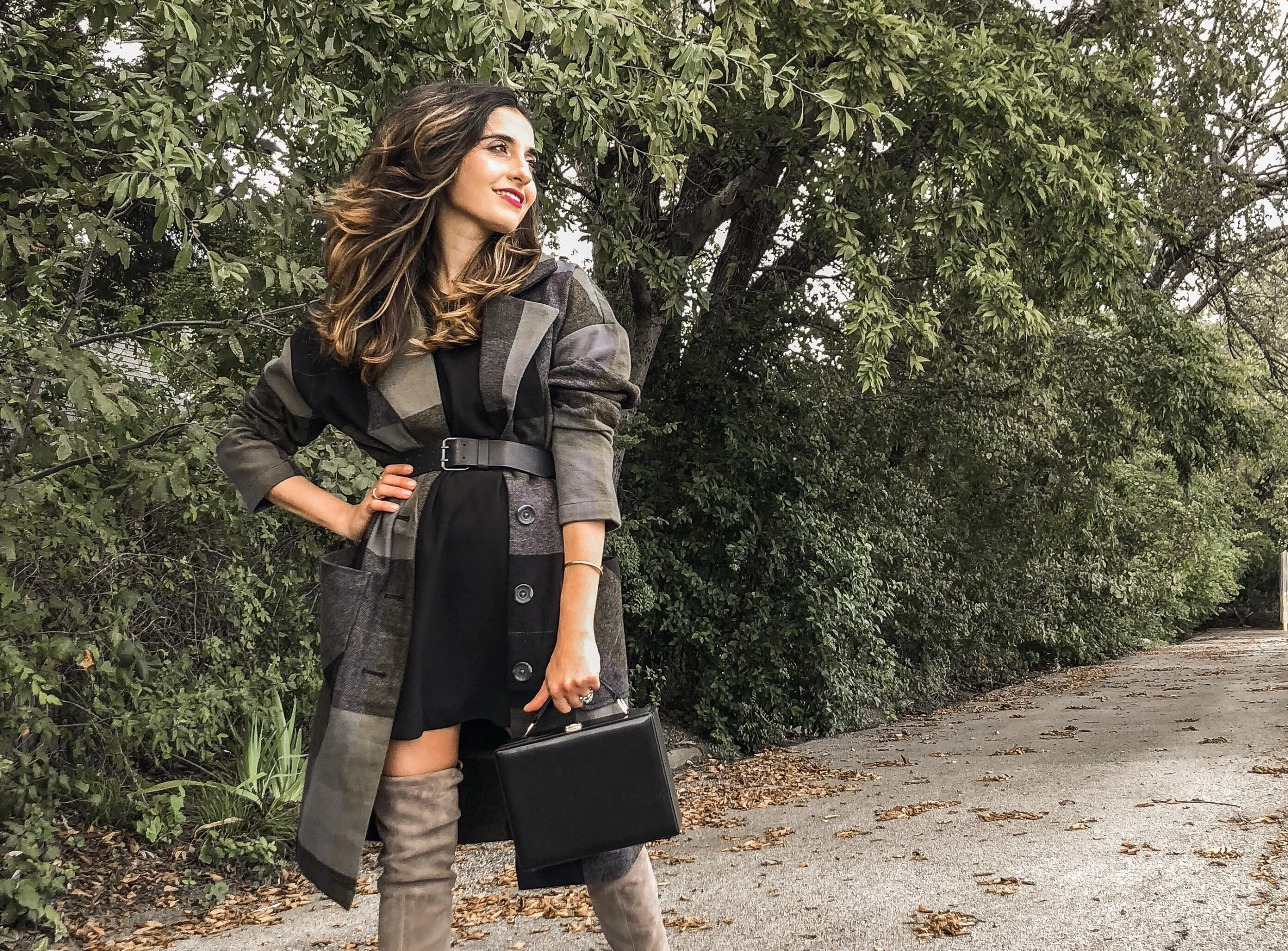 Shades of Grey | Plaid Coat and Suede Boots