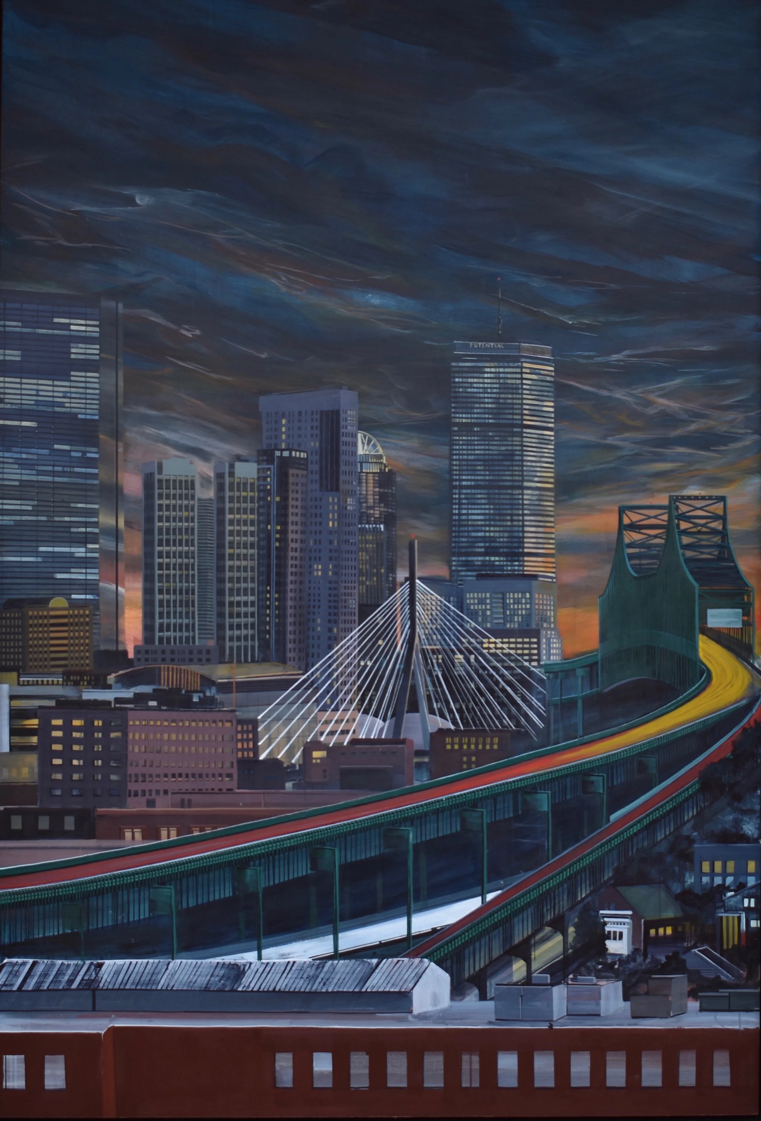 Entering Boston 2017. Acrylic on wood. 92in. x 62in.