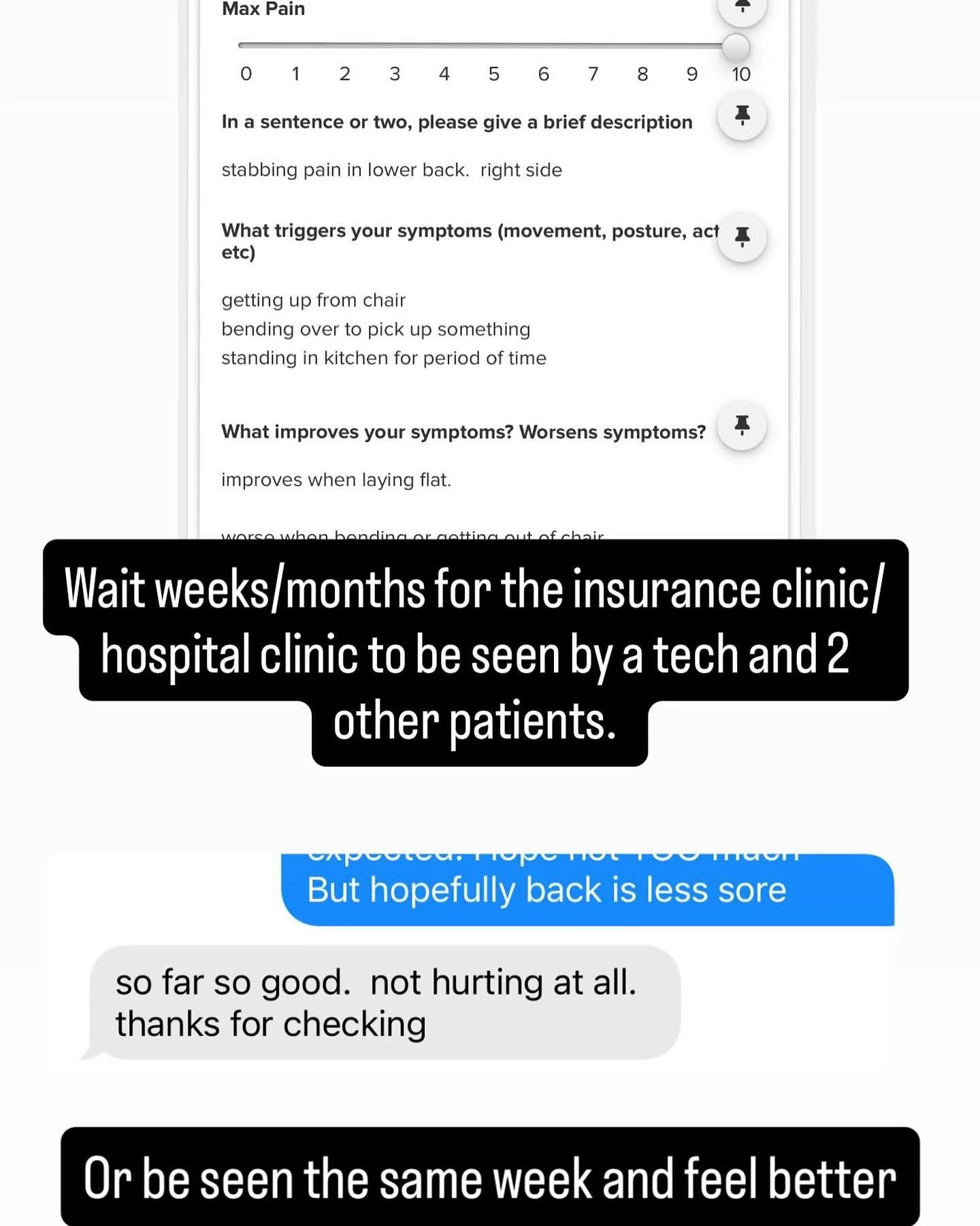 People follow incentives. And that usually means whoever pays the bill. The insurance practice, therefore, works for your insurance company. That&rsquo;s why they see 2-3 people at once, because you get what you and they&rsquo;ll get to you when they