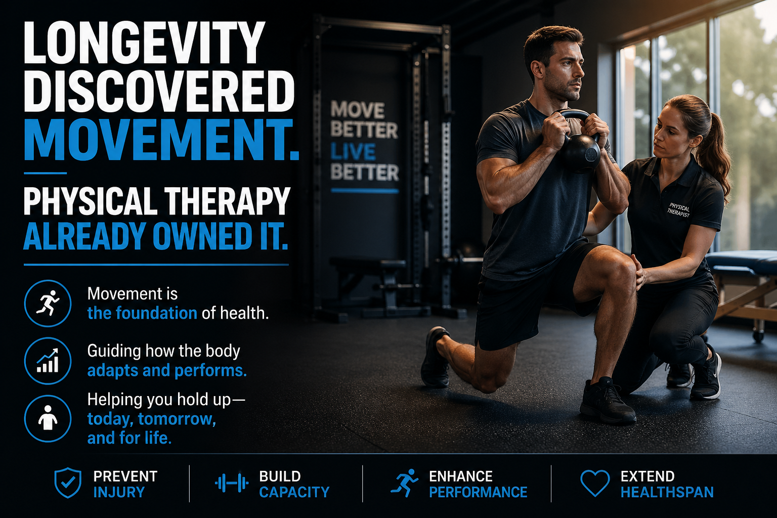 Longevity Discovered Movement. Physical Therapy Already Owned It.